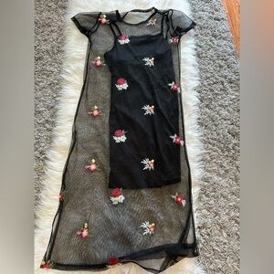 Black Sheer Floral Embroidered Dress